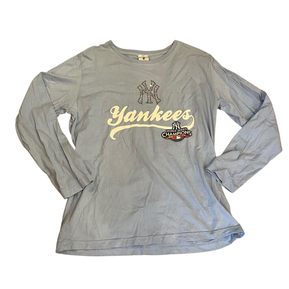 New York Yankees Soft As A Grape T Shirt Womens L Blue Rhinestone 2009 World Ser